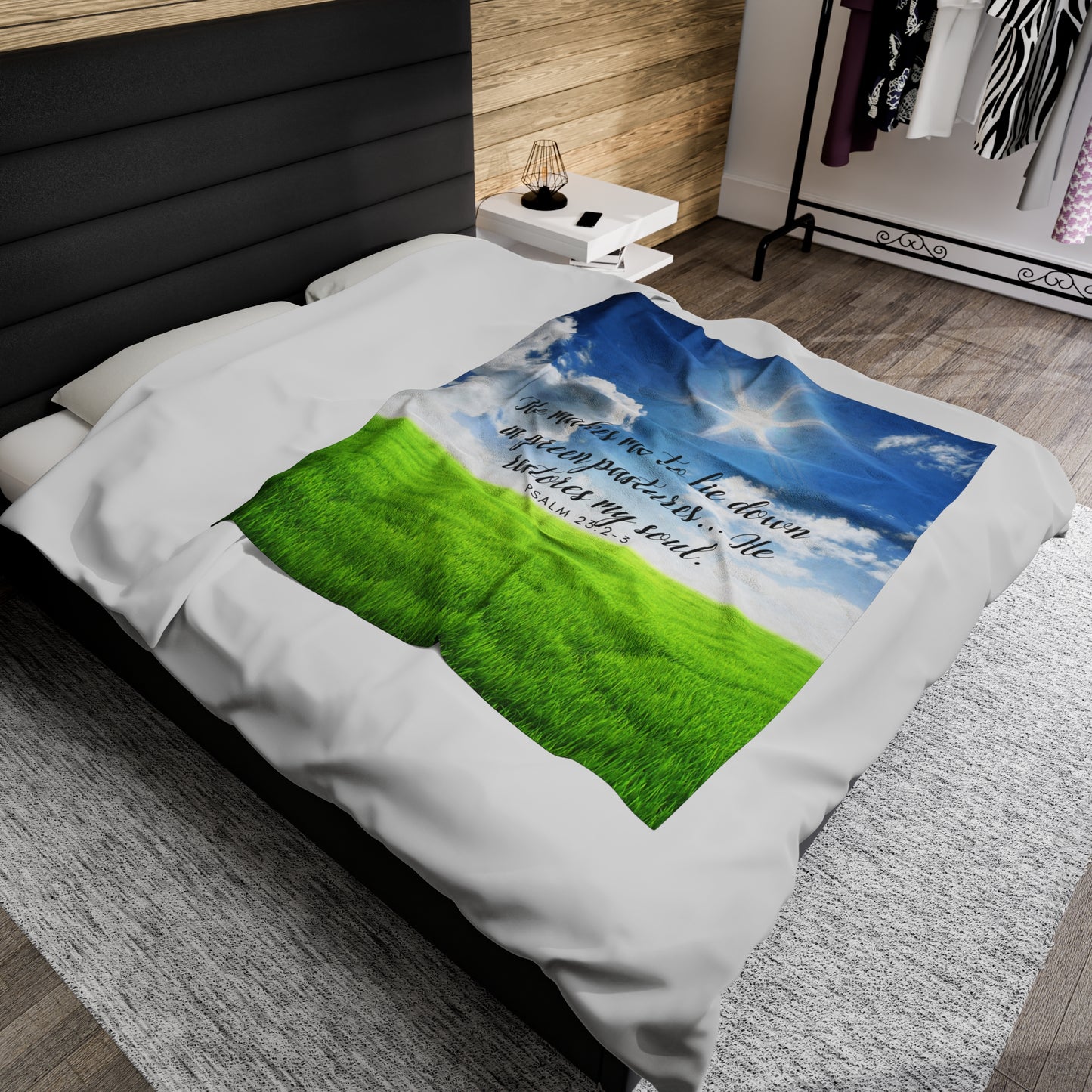 Plush Blanket - 'He makes me to lie down Psalm 23' design