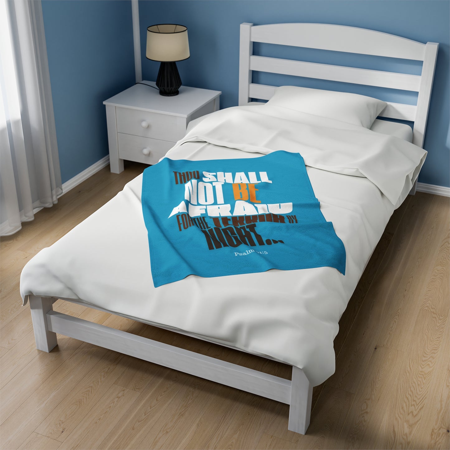 Velveteen Plush Blanket Turquoise Blue Not Afraid