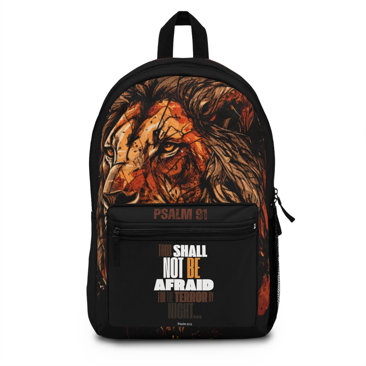 Backpack - Black Lion Thou Shall Not Be Afraid Design