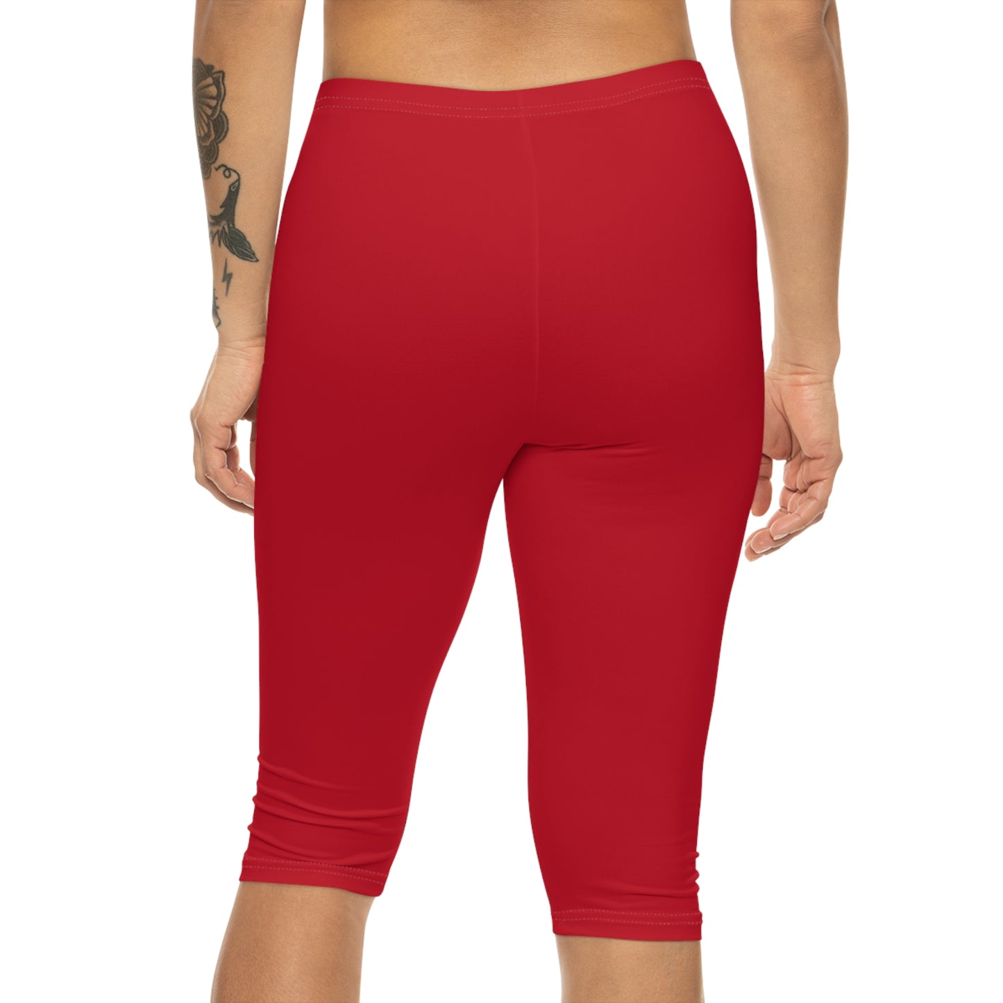 Inspirational Women's Capri Leggings - Red with 'PSALM 91' Print