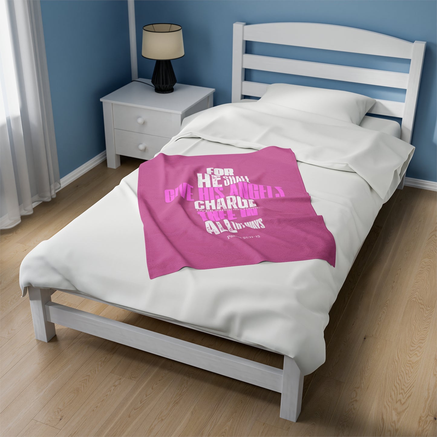 Velveteen Plush Blanket (Pink) He Shall Give His Angels