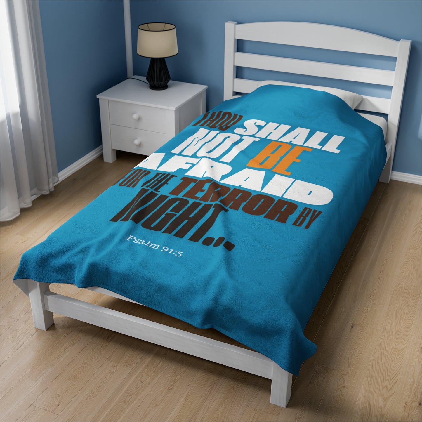 Velveteen Plush Blanket Turquoise Blue Not Afraid