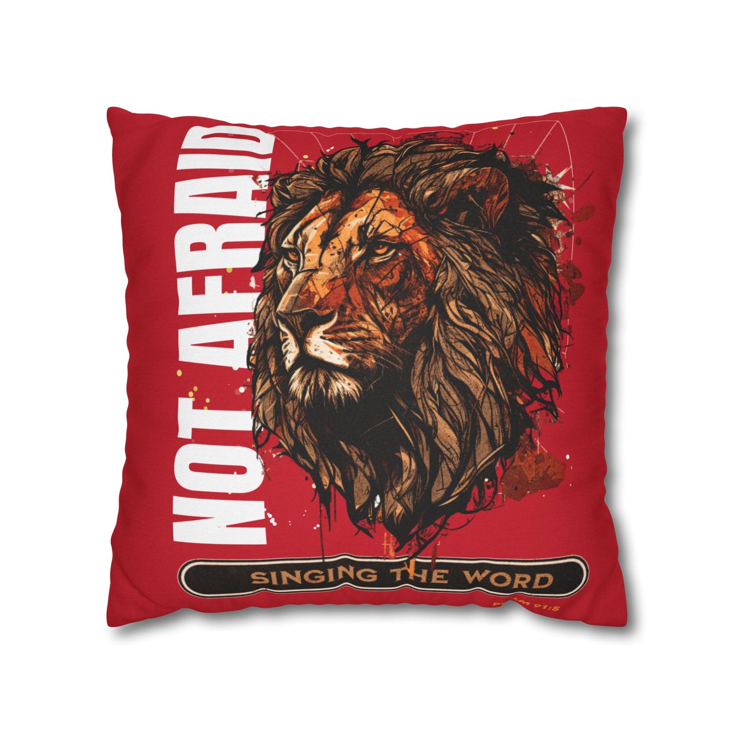 Spun Polyester Square PillowCASE (ONLY) RED Not Afraid
