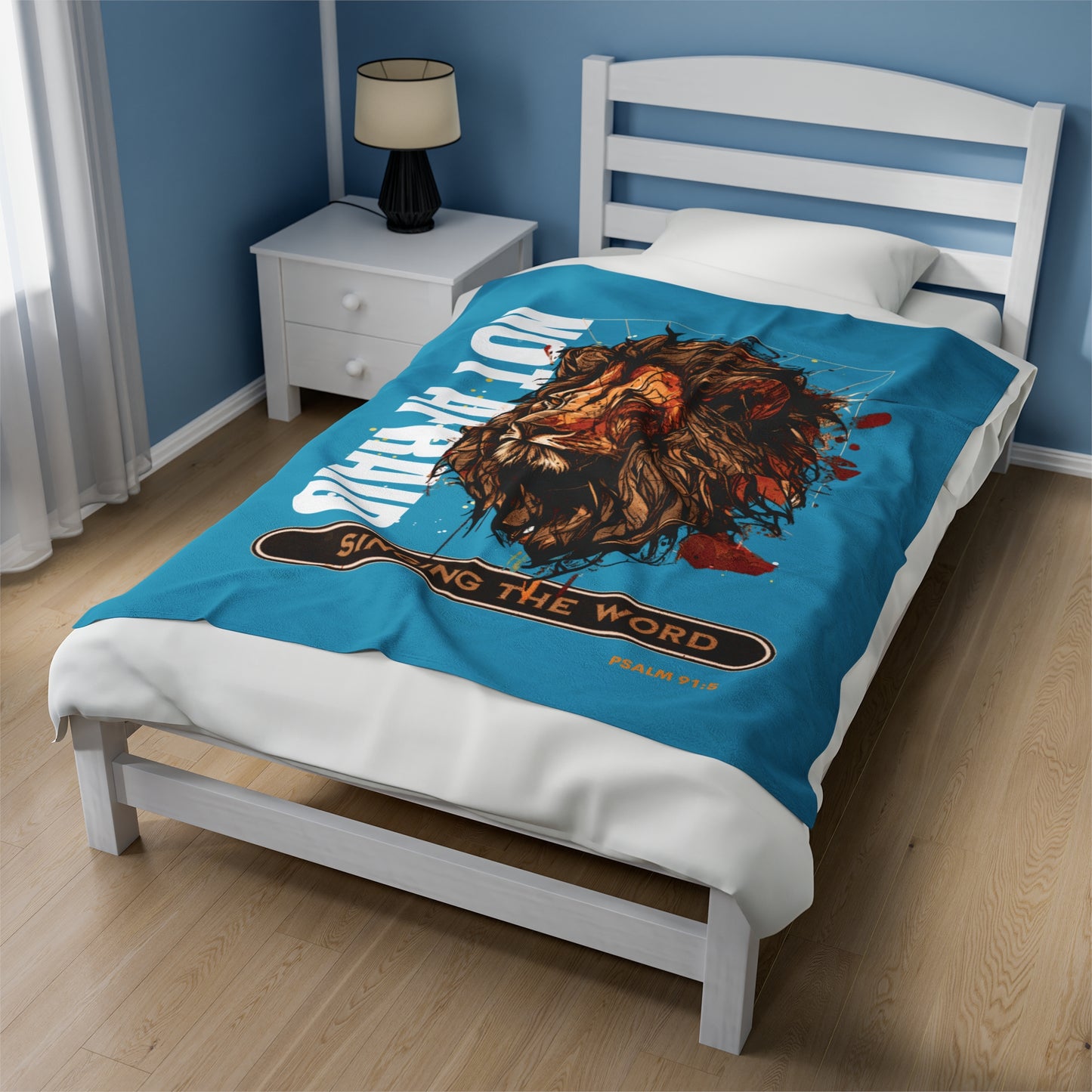 Velveteen Plush Blanket Turquoise Blue Lion