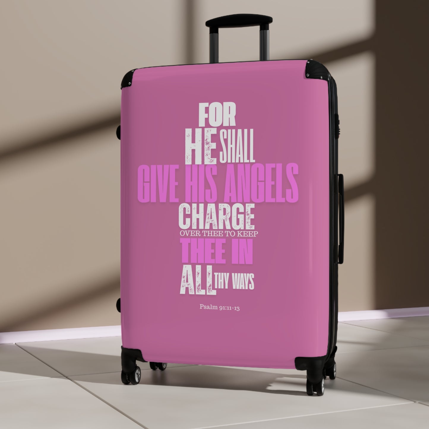 Travel Suitcase - Pink He Shall Gives His Angels Charge Over Thee Design