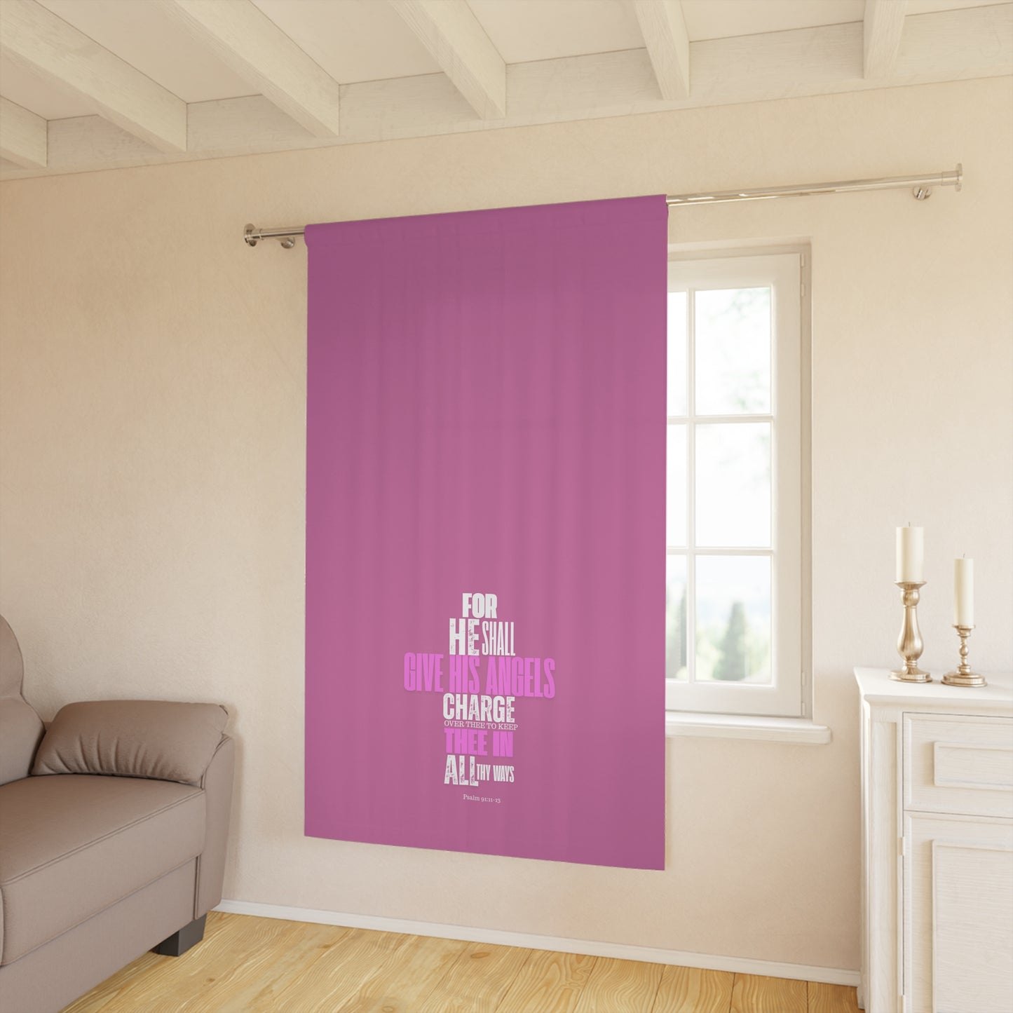 Window Curtains (1 Piece) "He Shall Give His Angels" Pink