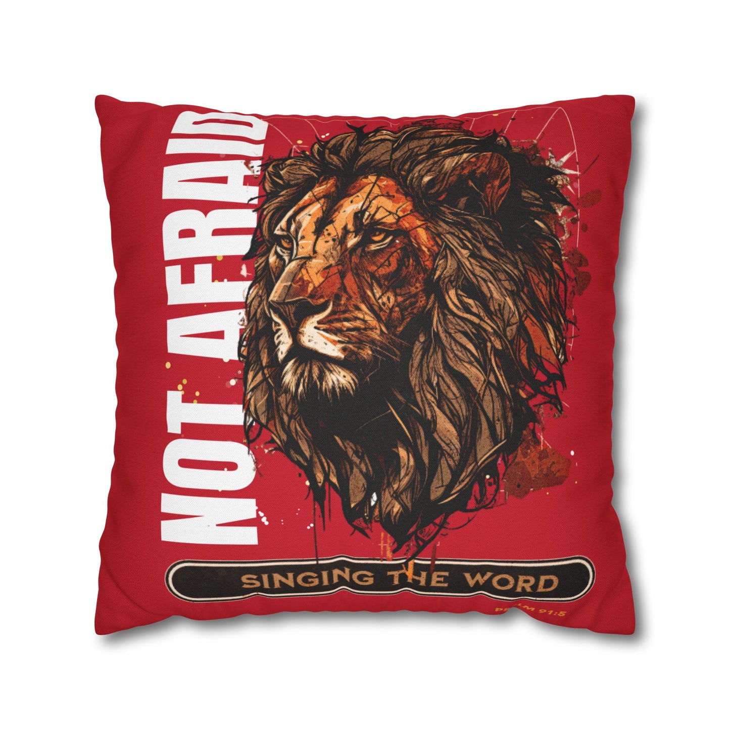 Spun Polyester Square PillowCASE (ONLY) RED Not Afraid