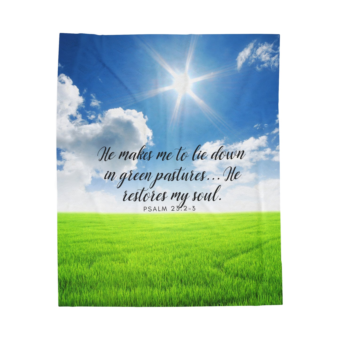 Plush Blanket - 'He makes me to lie down Psalm 23' design