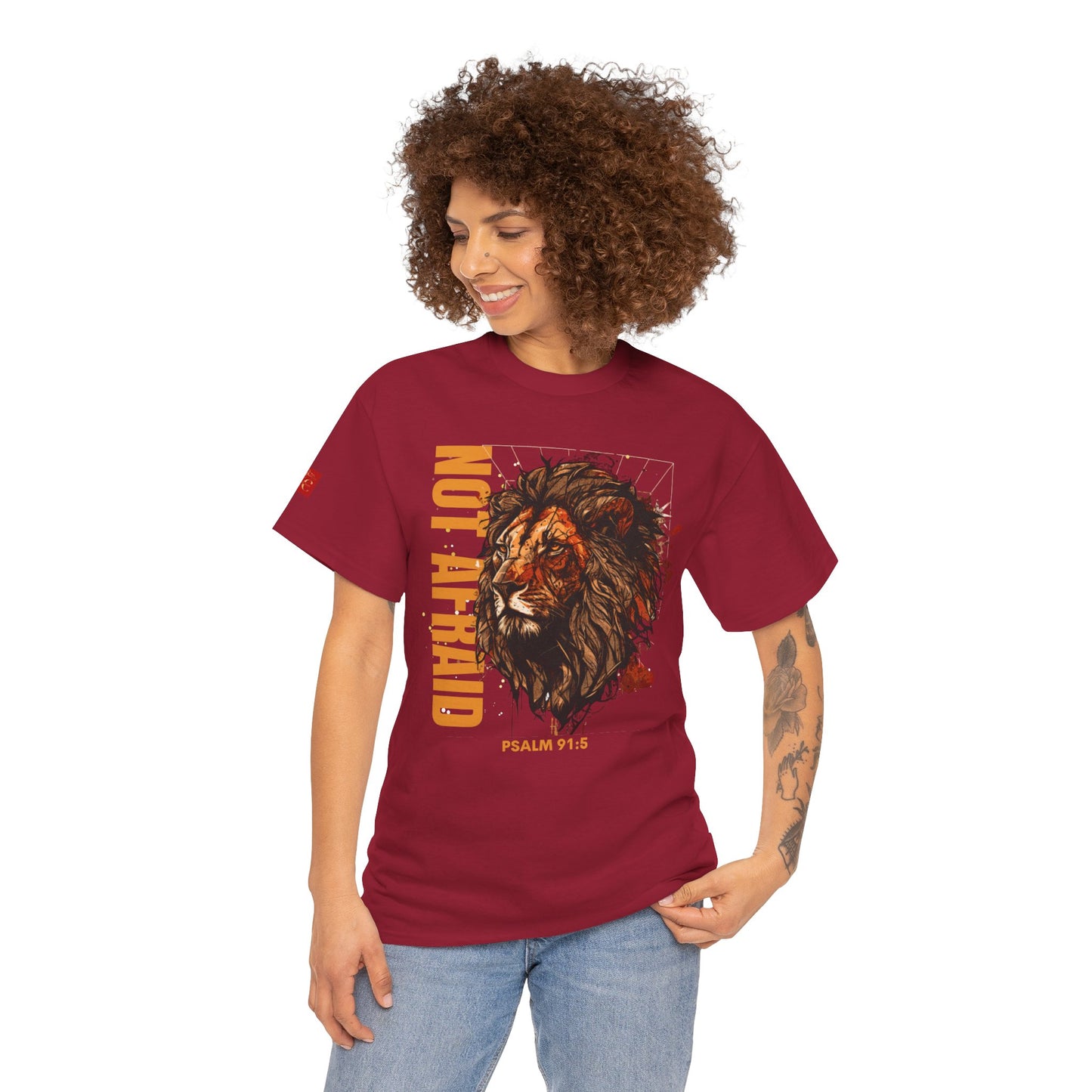 Unisex Heavy Cotton Tee NOT AFRAID Lion Psalm 91