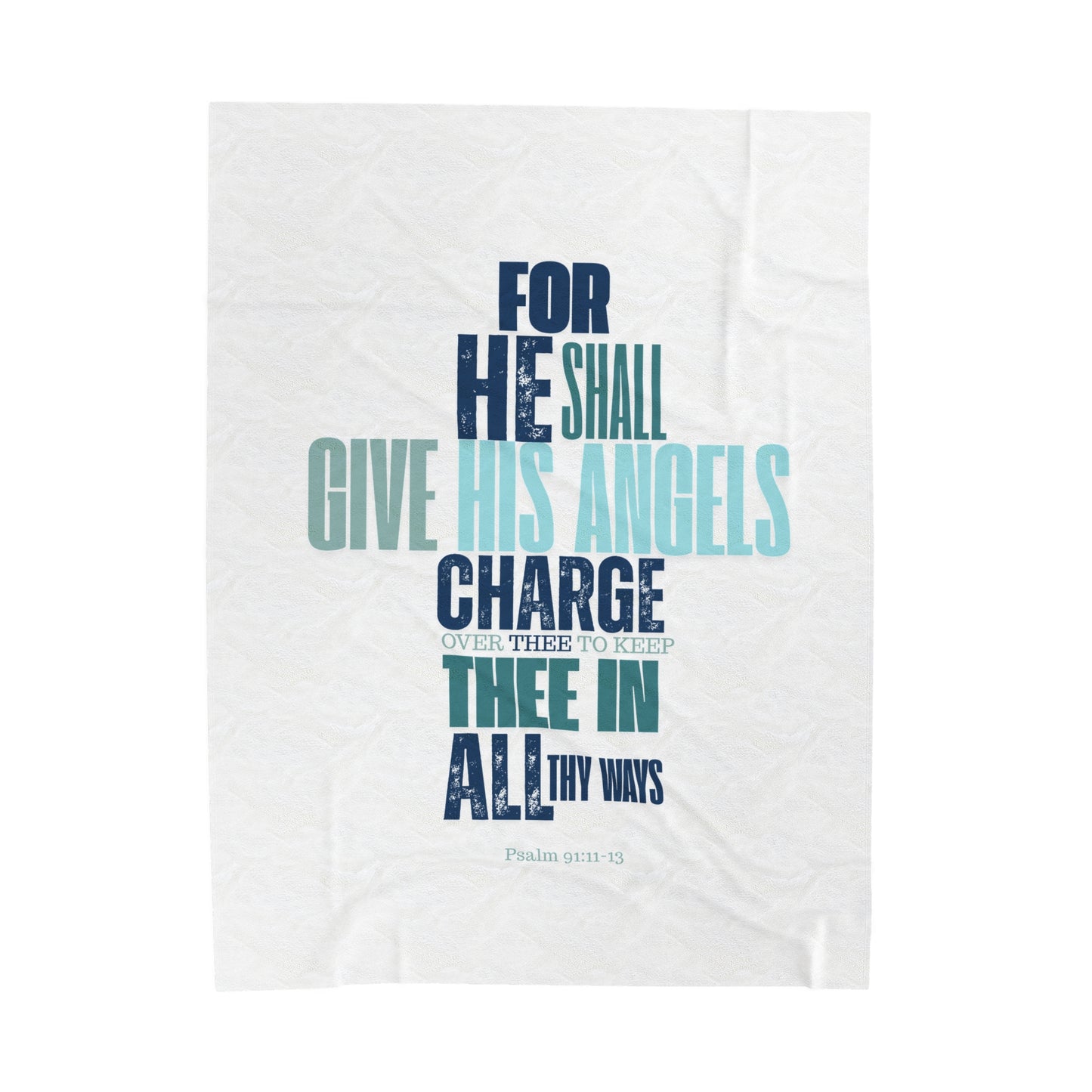 Velveteen Plush Blanket (White) He shall Give His Angels
