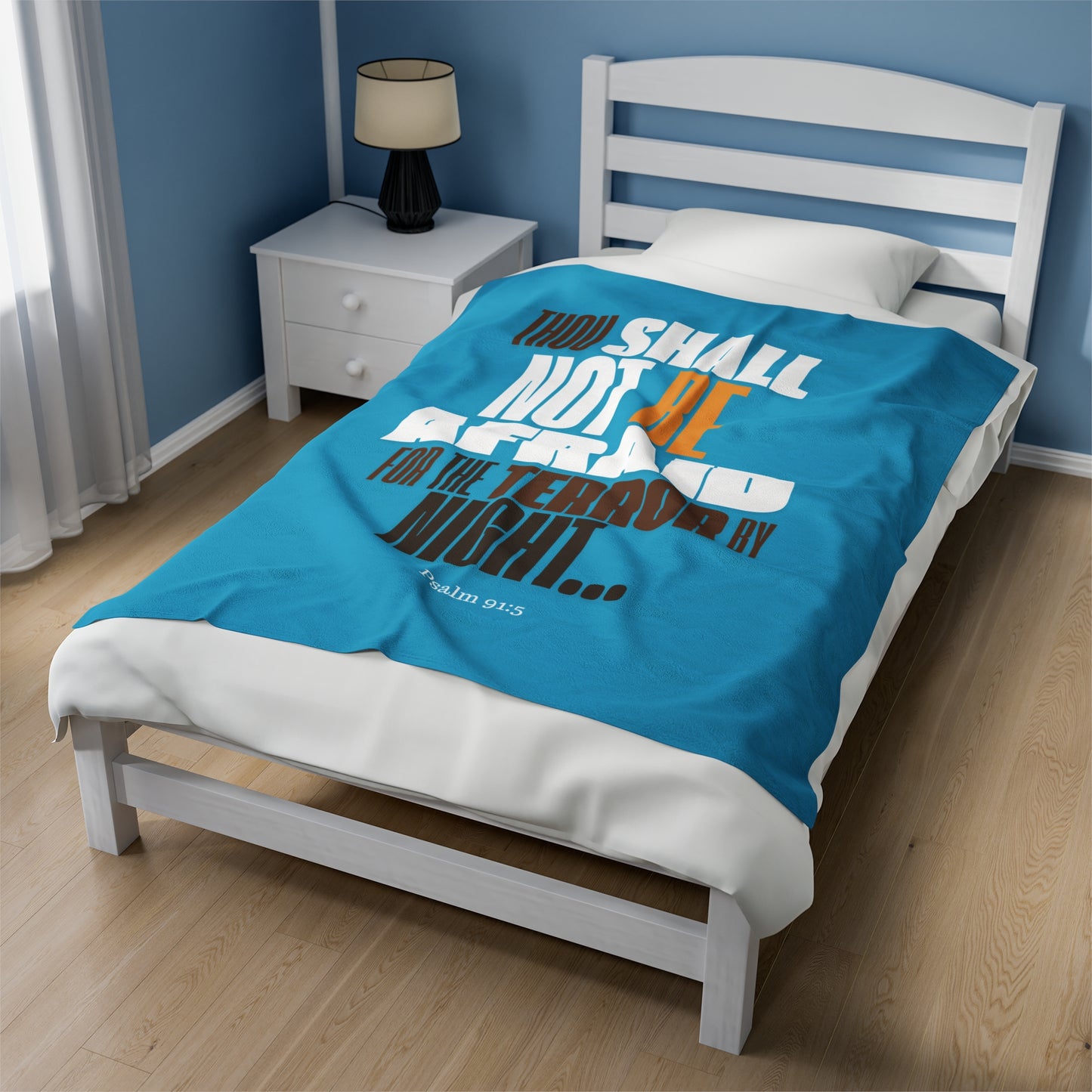 Velveteen Plush Blanket Turquoise Blue Not Afraid