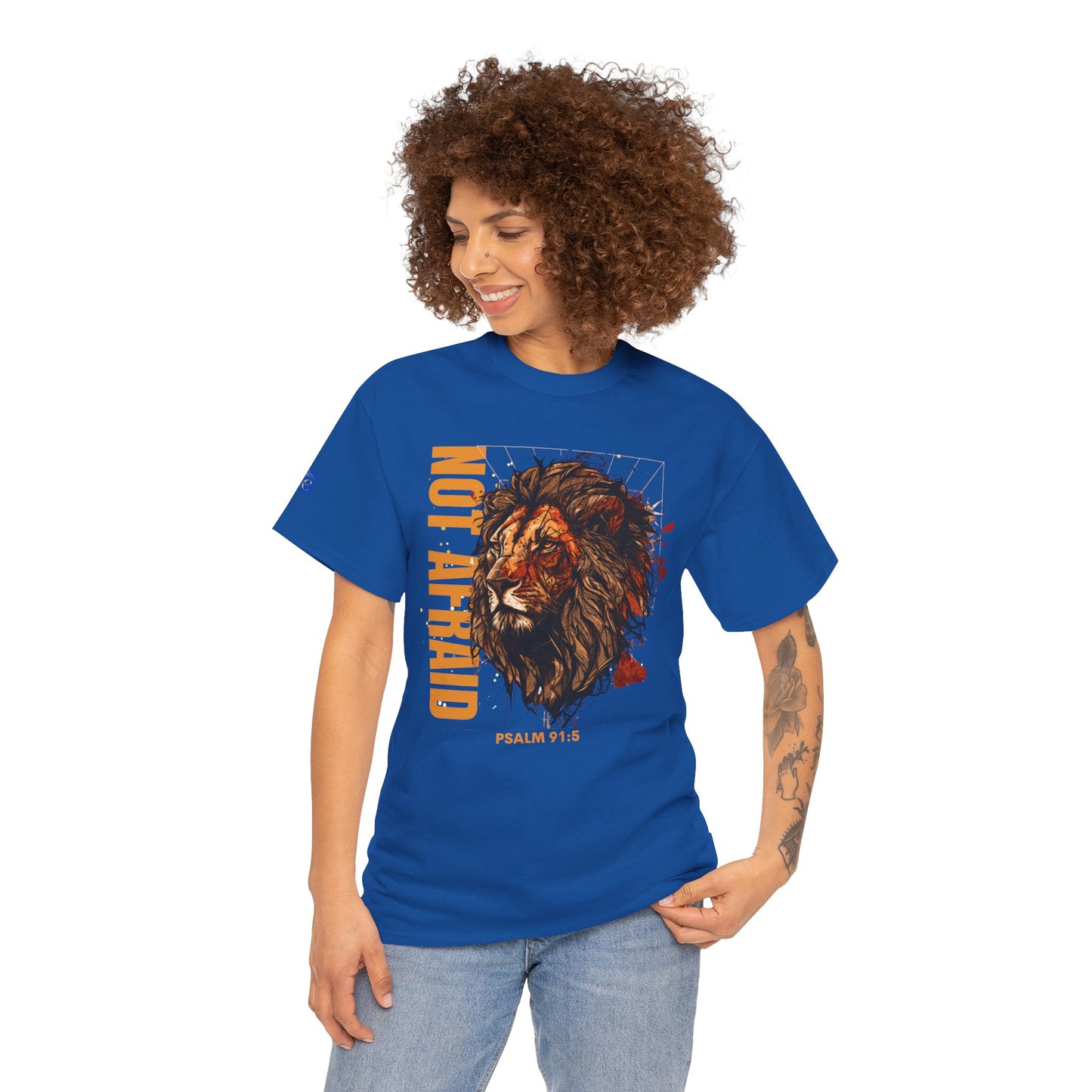 Unisex Heavy Cotton Tee NOT AFRAID Lion Psalm 91