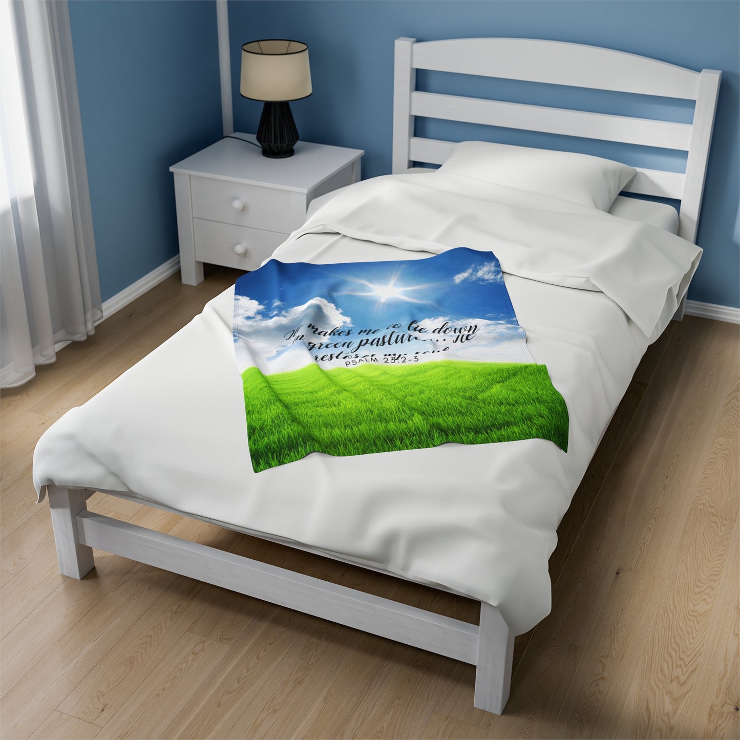 Plush Blanket - 'He makes me to lie down Psalm 23' design