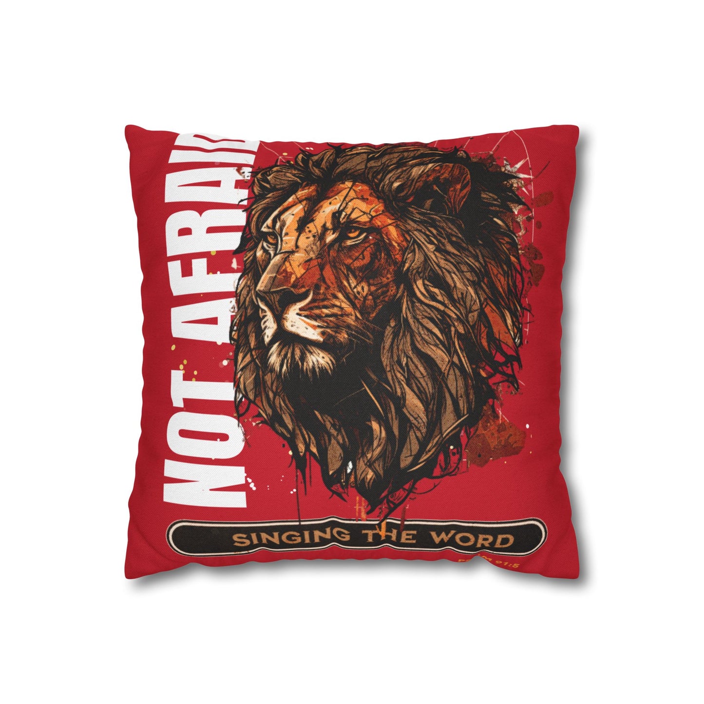 Spun Polyester Square PillowCASE (ONLY) RED Not Afraid