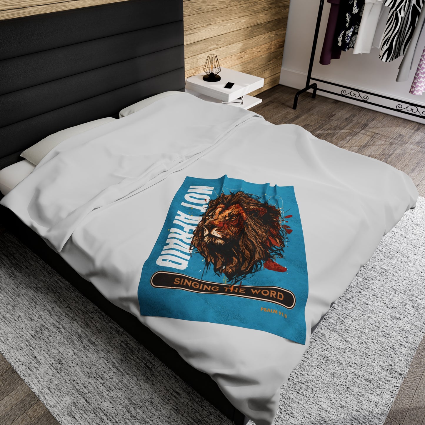 Velveteen Plush Blanket Turquoise Blue Lion