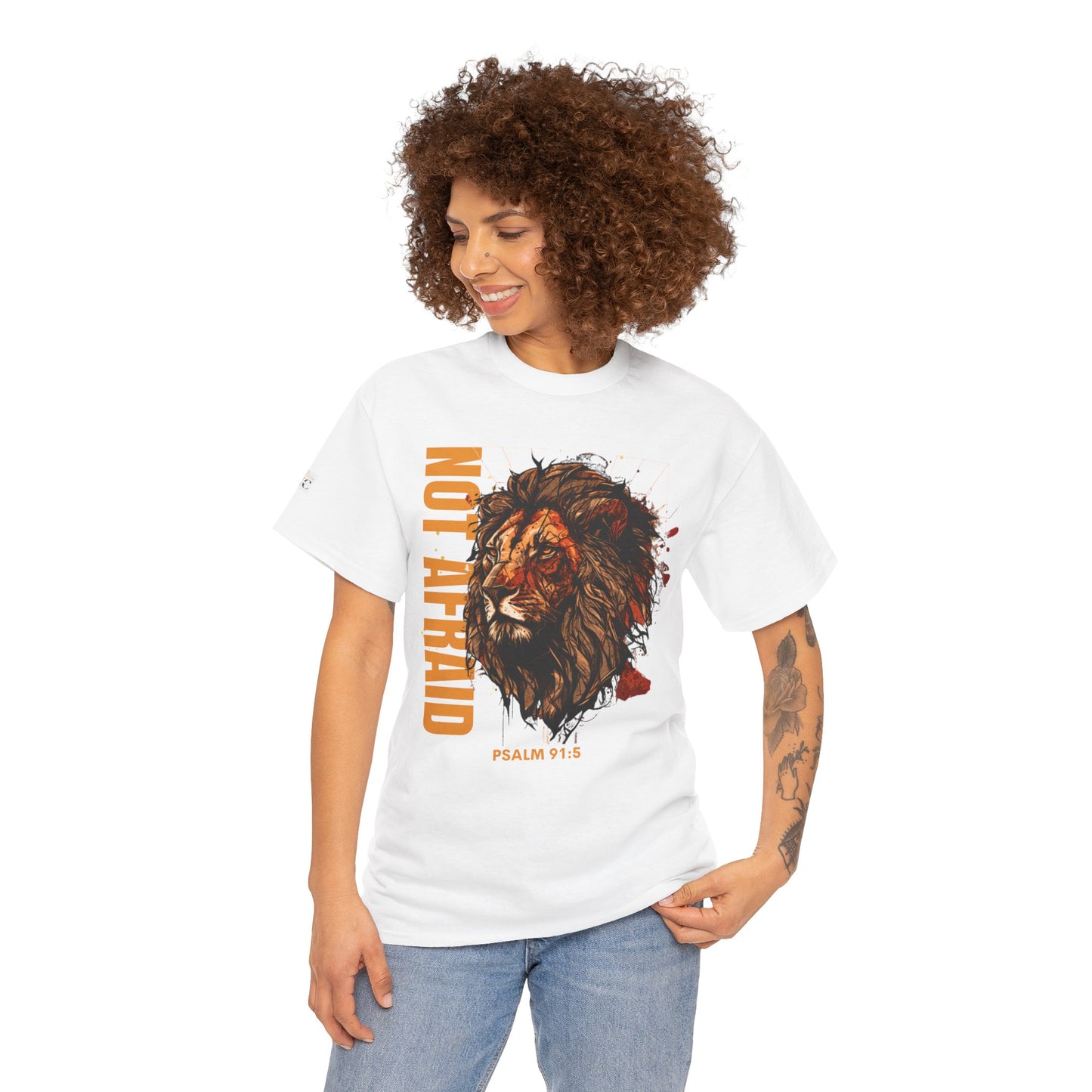 Unisex Heavy Cotton Tee NOT AFRAID Lion Psalm 91