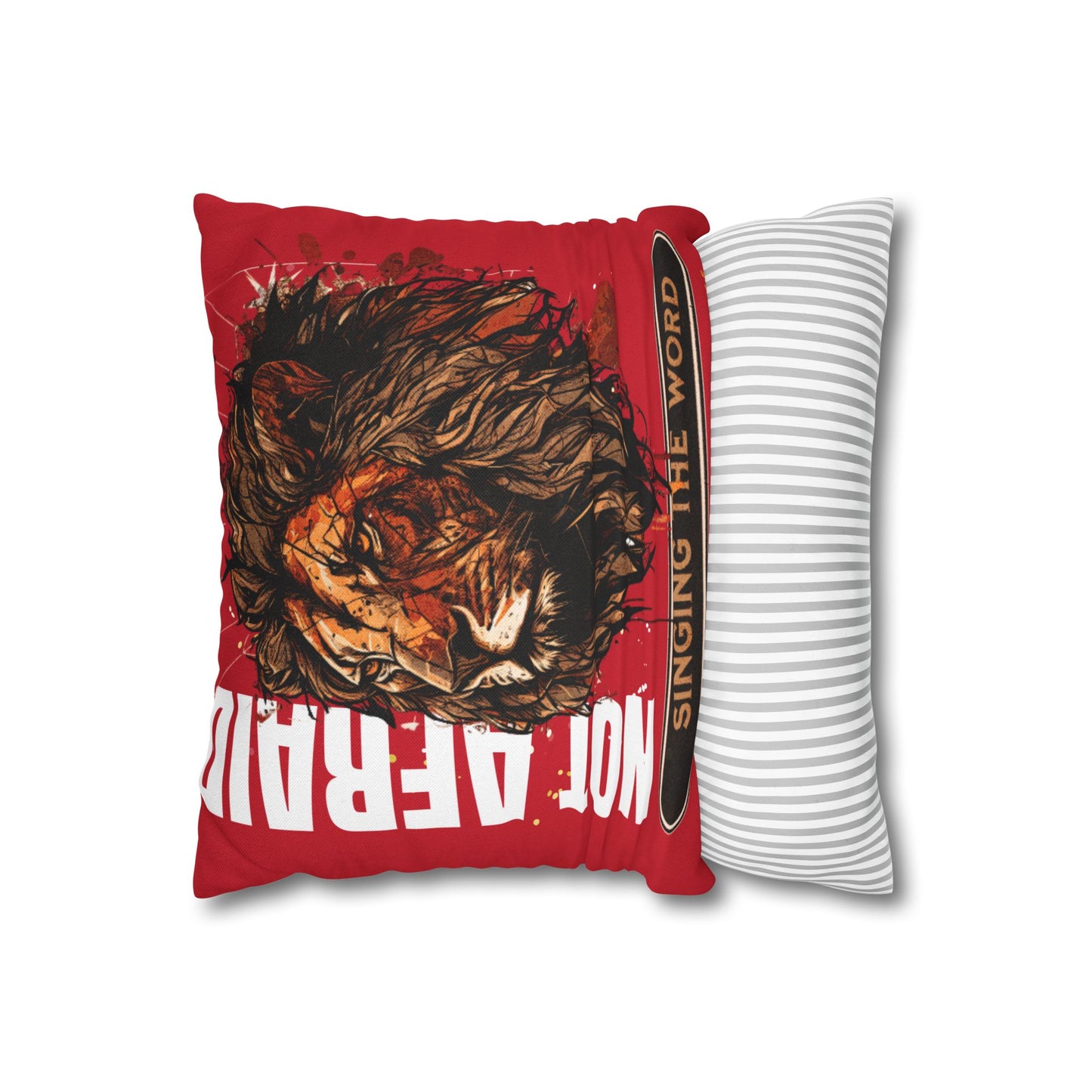 Spun Polyester Square PillowCASE (ONLY) RED Not Afraid