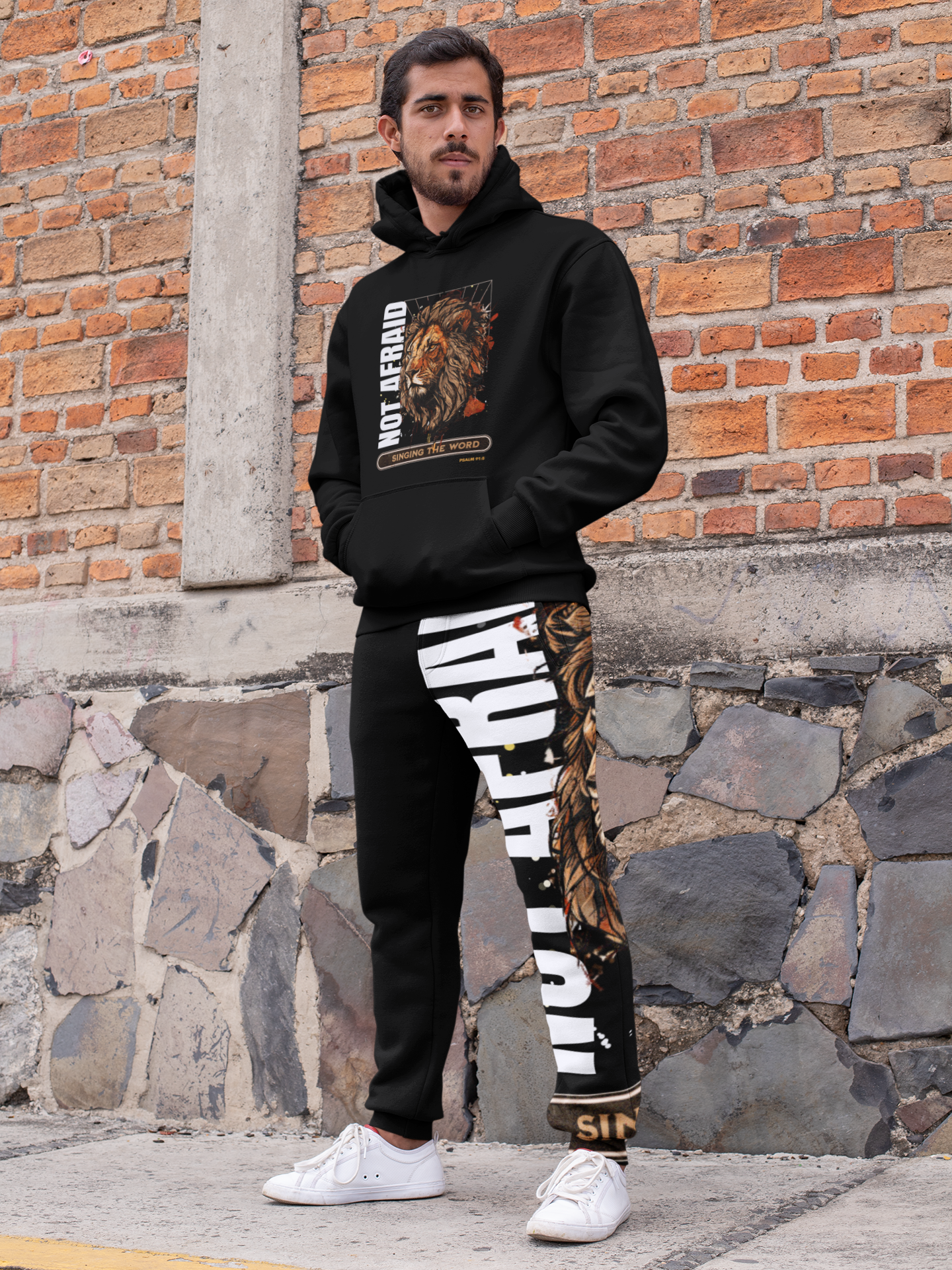 Athletic Joggers (AOP) Not Afraid Lion Black