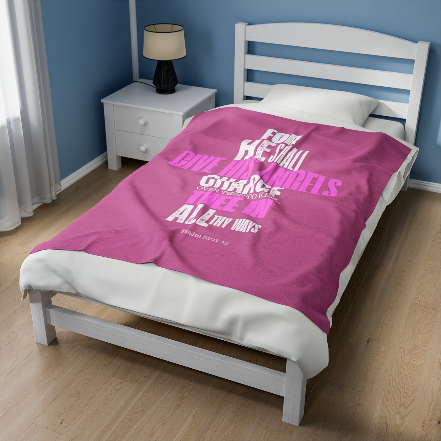 Velveteen Plush Blanket (Pink) He Shall Give His Angels