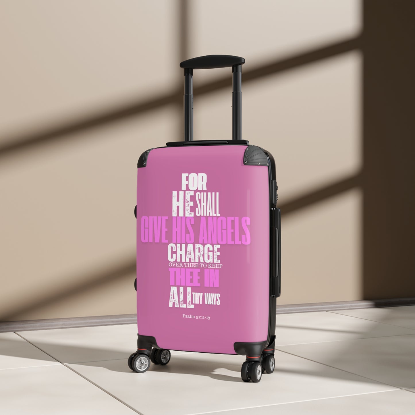Travel Suitcase - Pink He Shall Gives His Angels Charge Over Thee Design