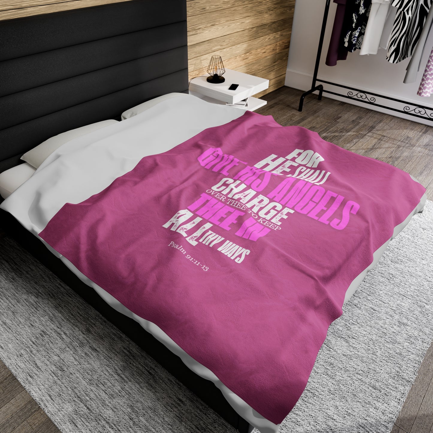 Velveteen Plush Blanket (Pink) He Shall Give His Angels