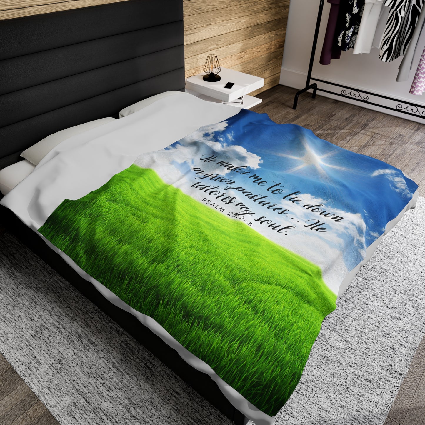 Plush Blanket - 'He makes me to lie down Psalm 23' design