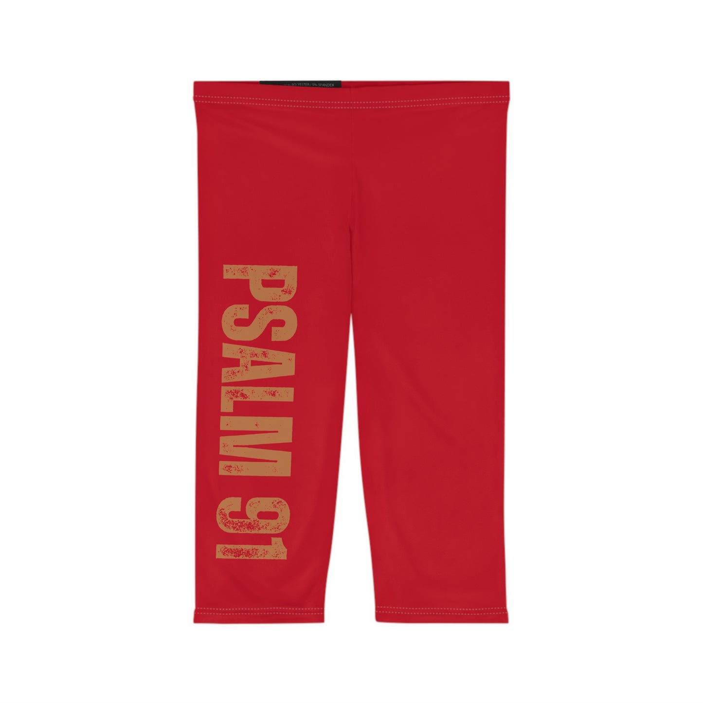 Inspirational Women's Capri Leggings - Red with 'PSALM 91' Print