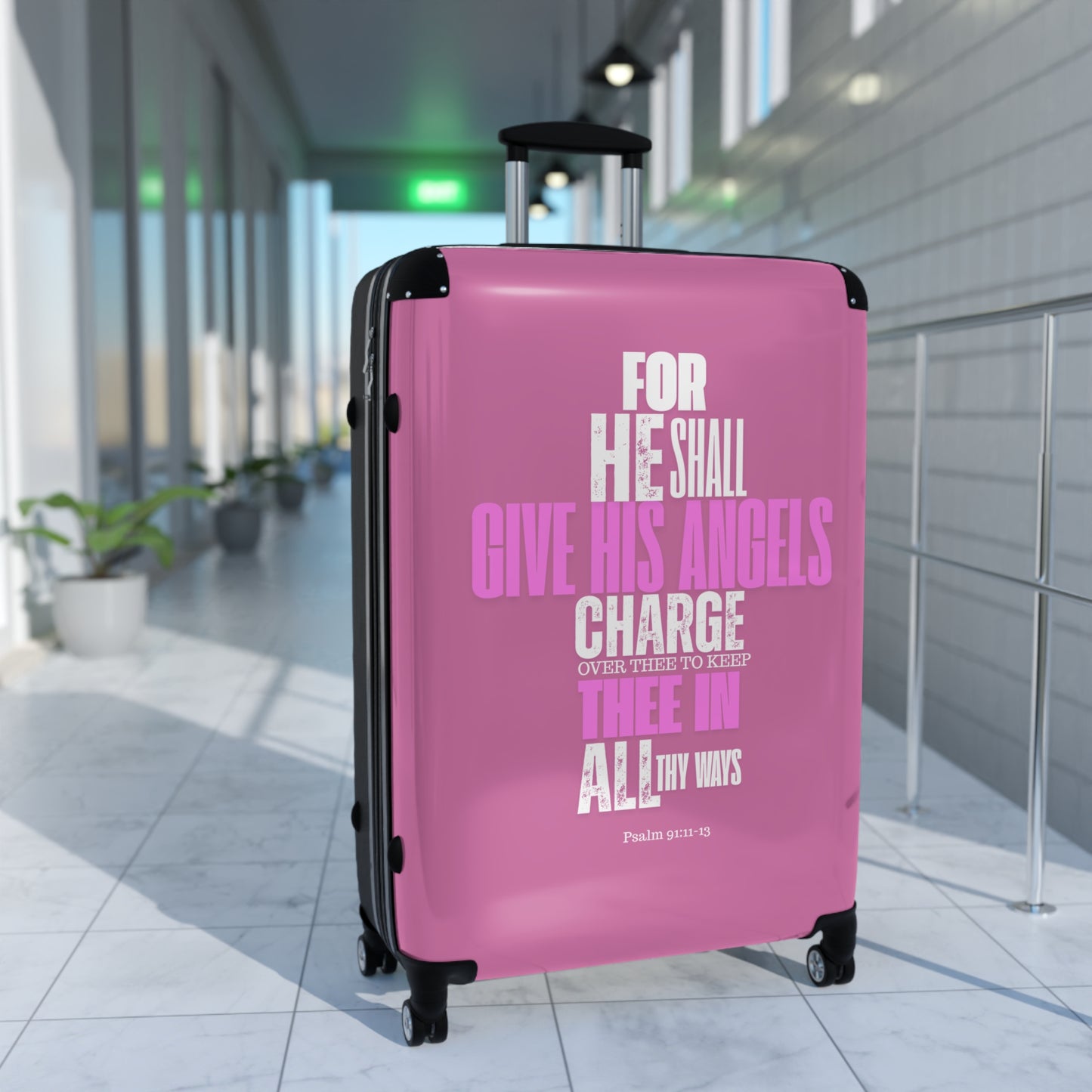 Travel Suitcase - Pink He Shall Gives His Angels Charge Over Thee Design
