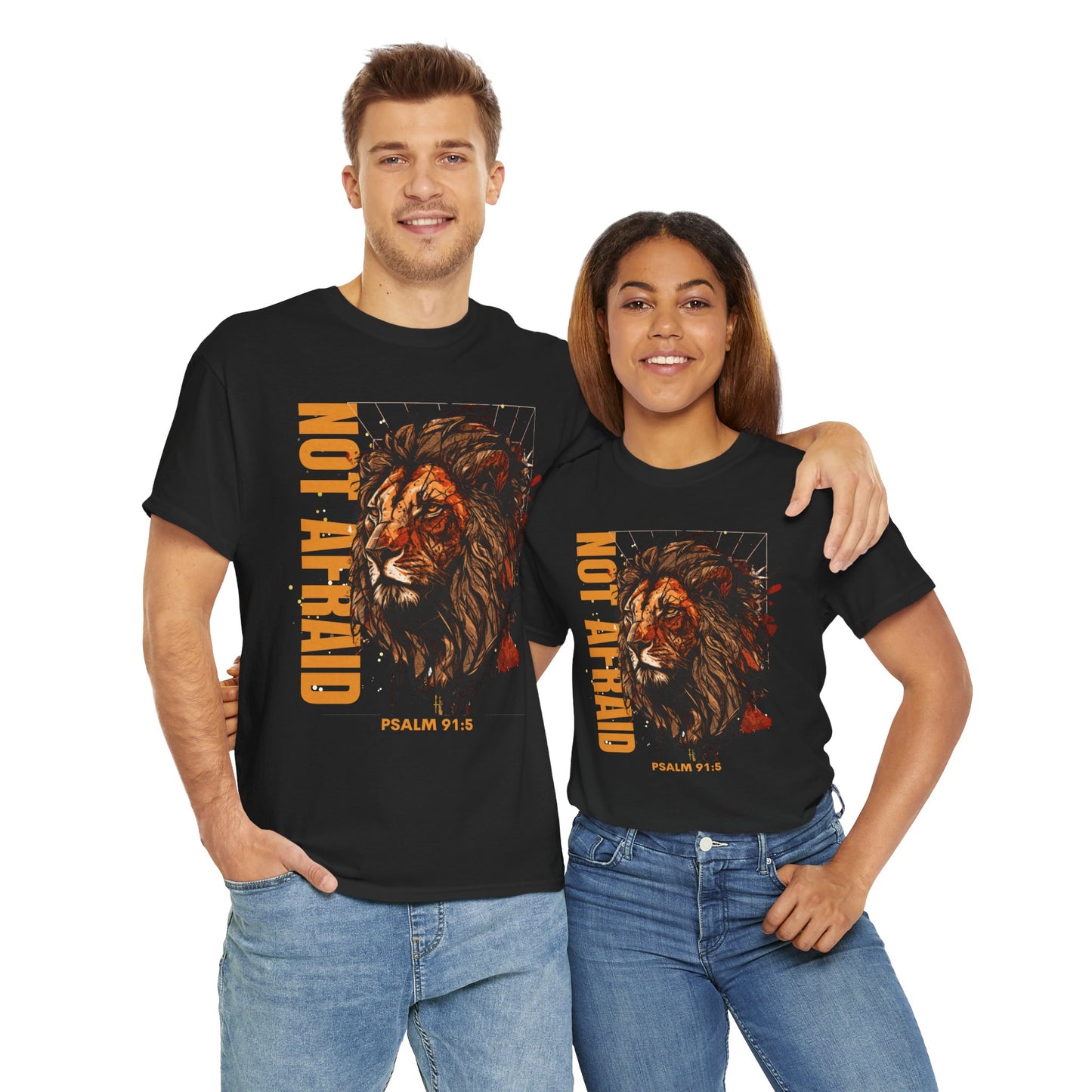 Unisex Heavy Cotton Tee NOT AFRAID Lion Psalm 91