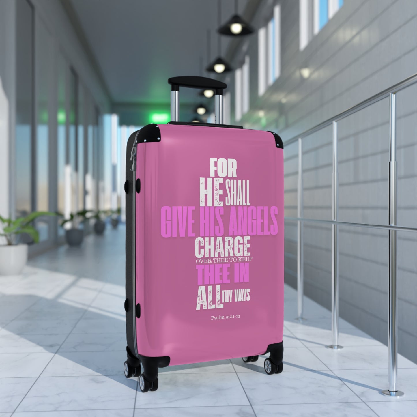 Travel Suitcase - Pink He Shall Gives His Angels Charge Over Thee Design
