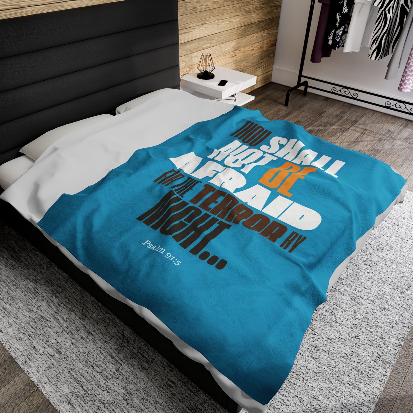 Velveteen Plush Blanket Turquoise Blue Not Afraid