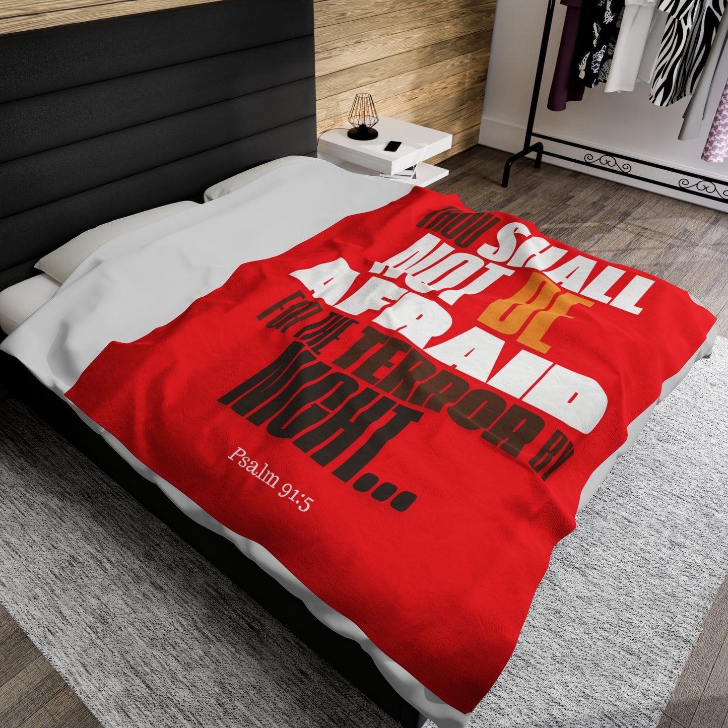 Velveteen Plush Blanket Red Thou Shall Not Be Afraid