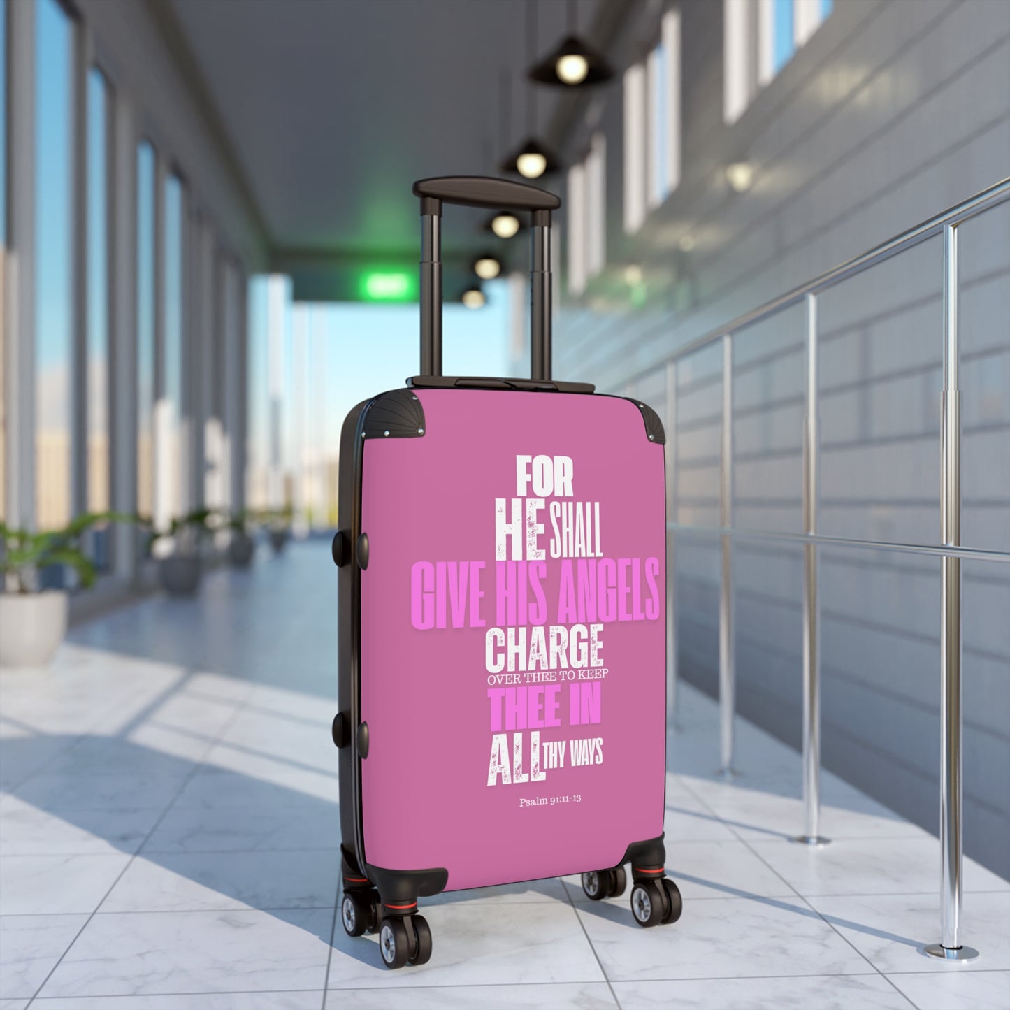 Travel Suitcase - Pink He Shall Gives His Angels Charge Over Thee Design