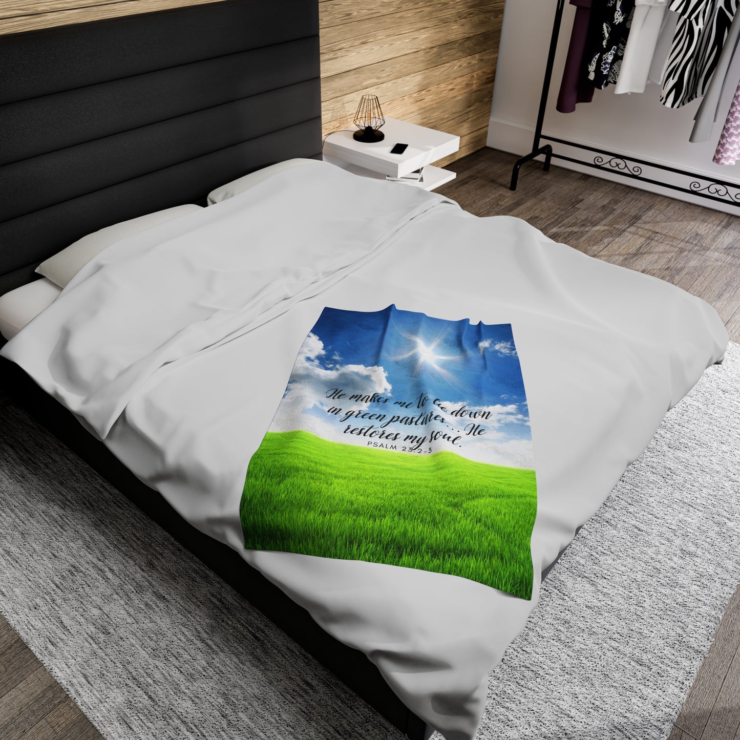 Plush Blanket - 'He makes me to lie down Psalm 23' design