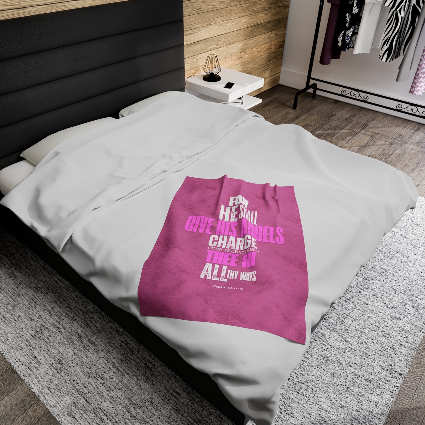 Velveteen Plush Blanket (Pink) He Shall Give His Angels