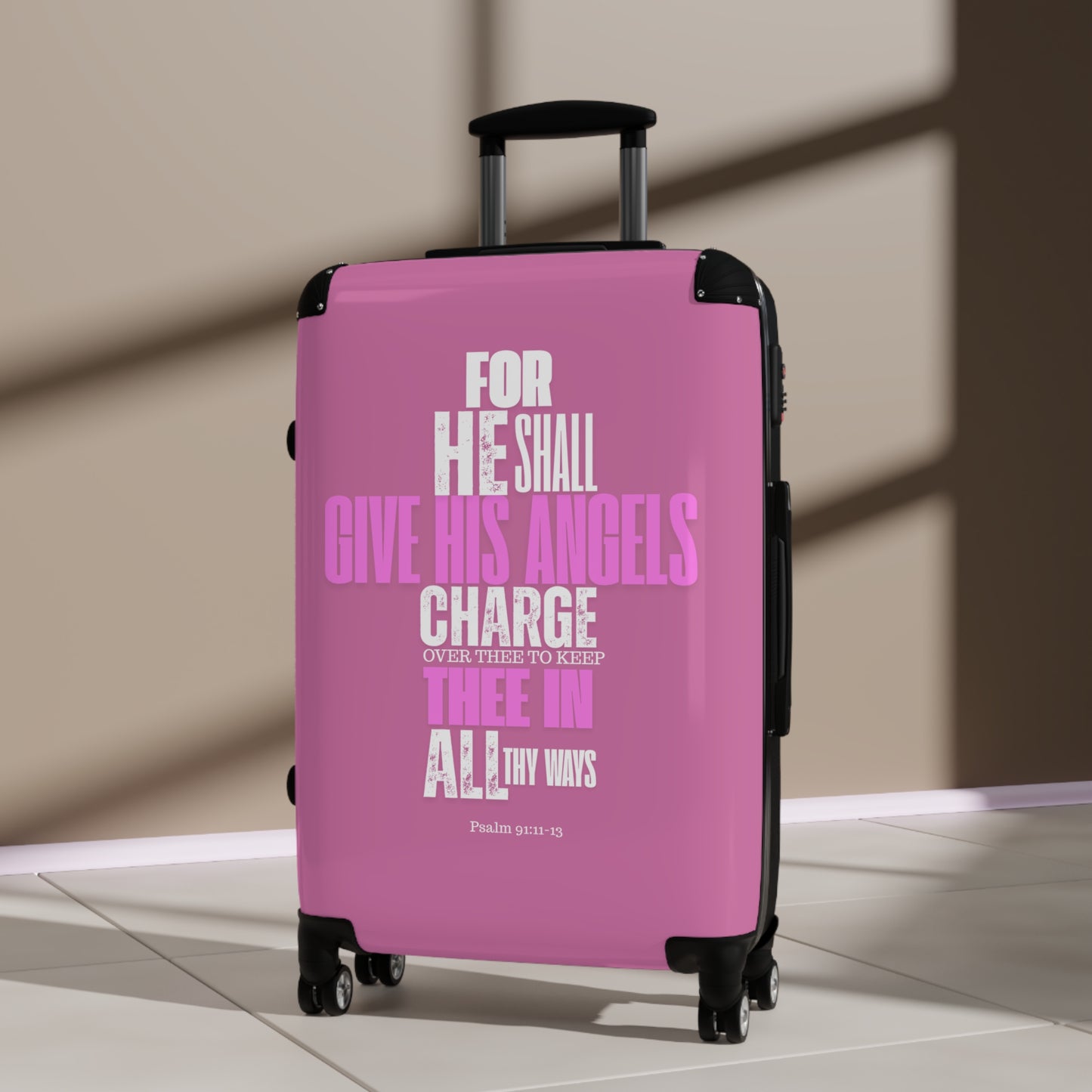 Travel Suitcase - Pink He Shall Gives His Angels Charge Over Thee Design