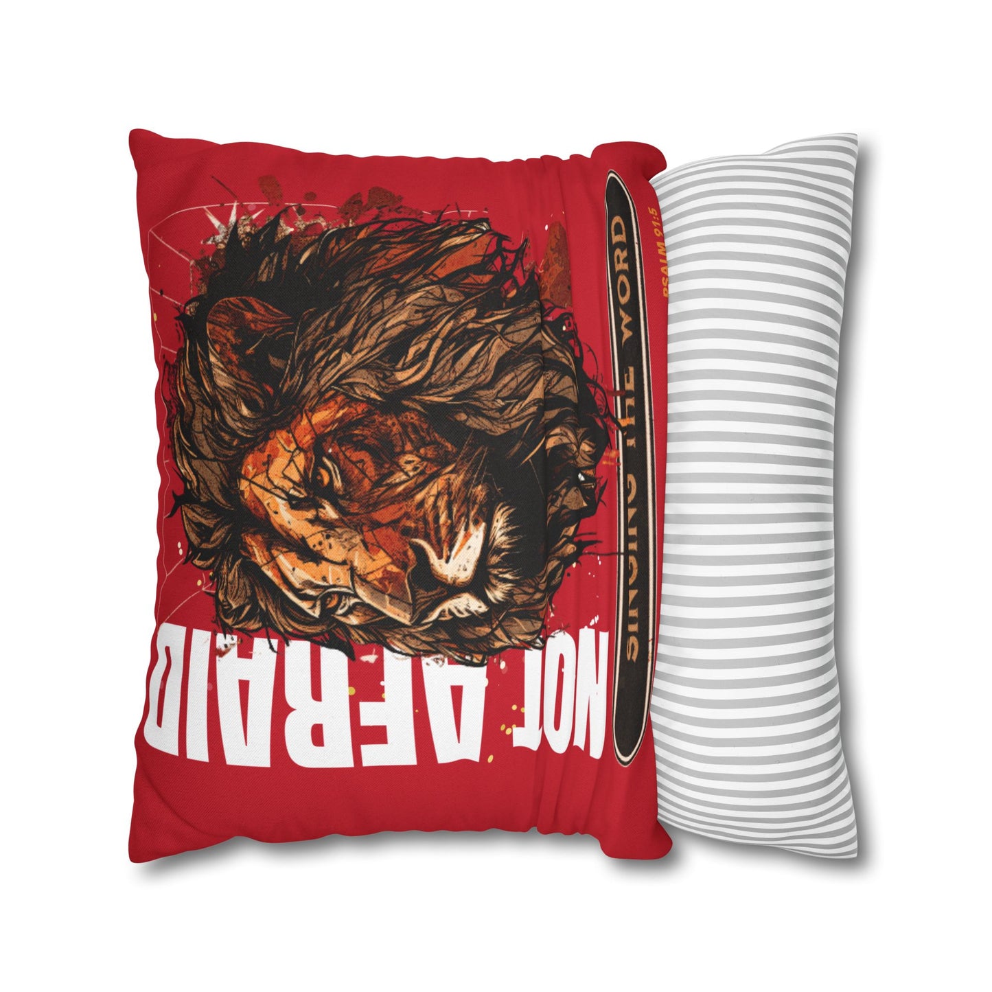 Spun Polyester Square PillowCASE (ONLY) RED Not Afraid