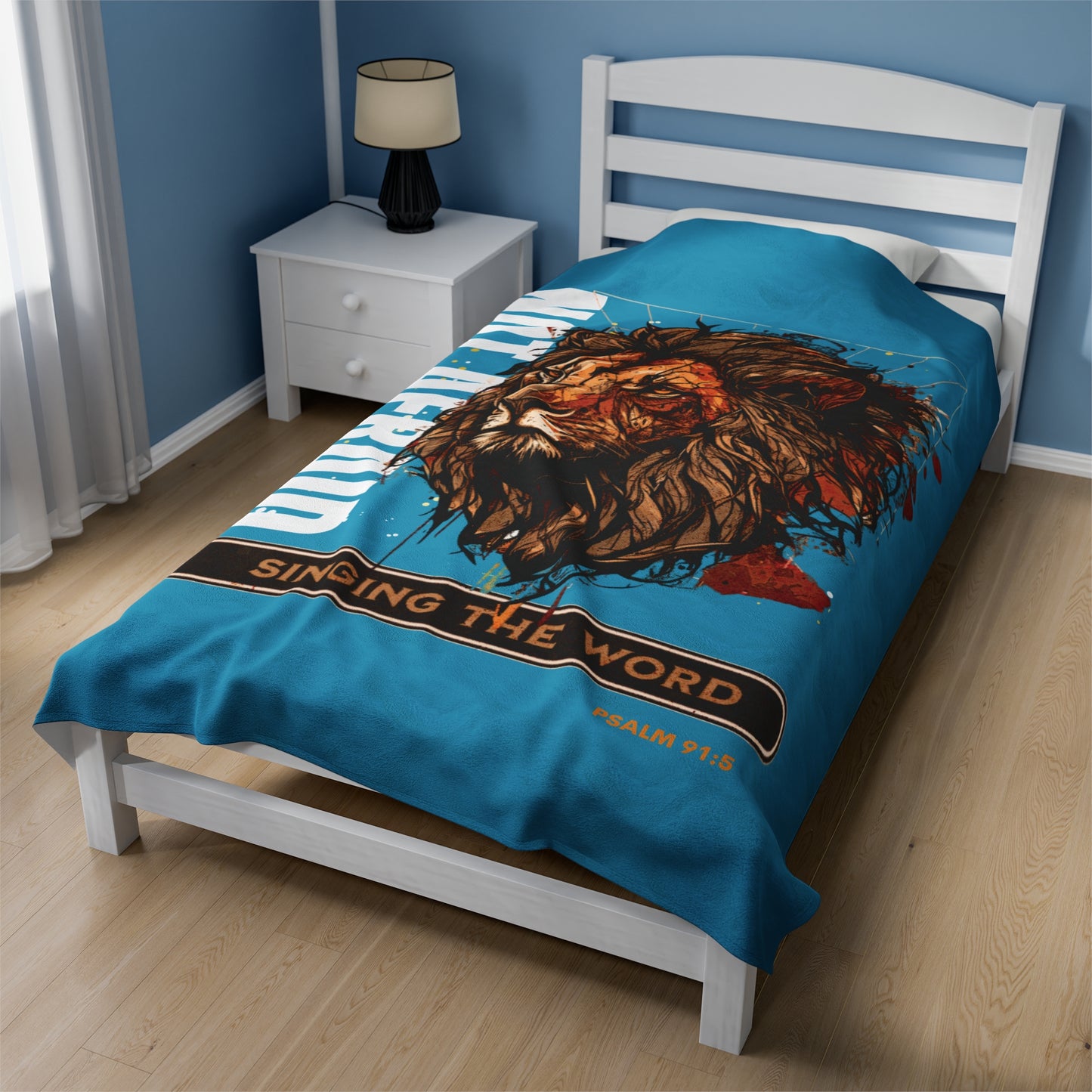 Velveteen Plush Blanket Turquoise Blue Lion