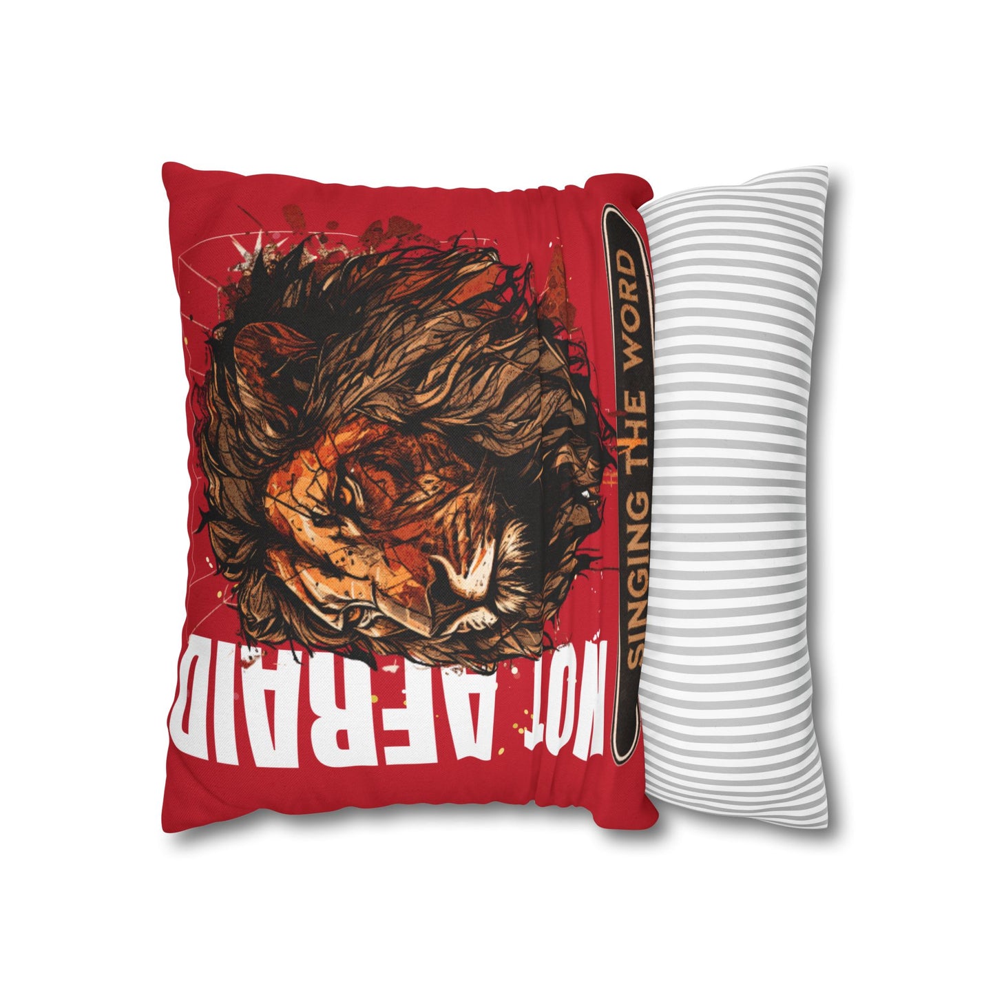 Spun Polyester Square PillowCASE (ONLY) RED Not Afraid