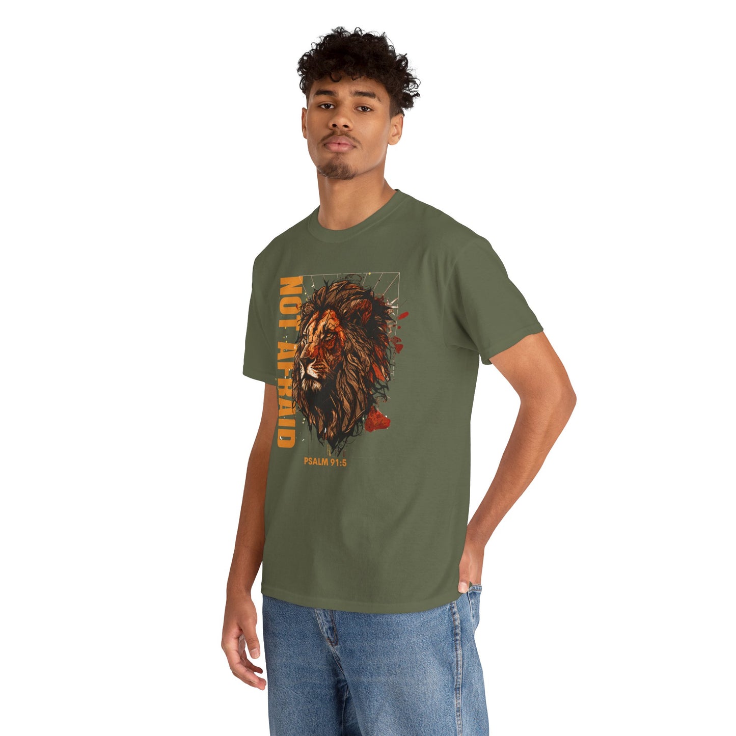 Unisex Heavy Cotton Tee NOT AFRAID Lion Psalm 91