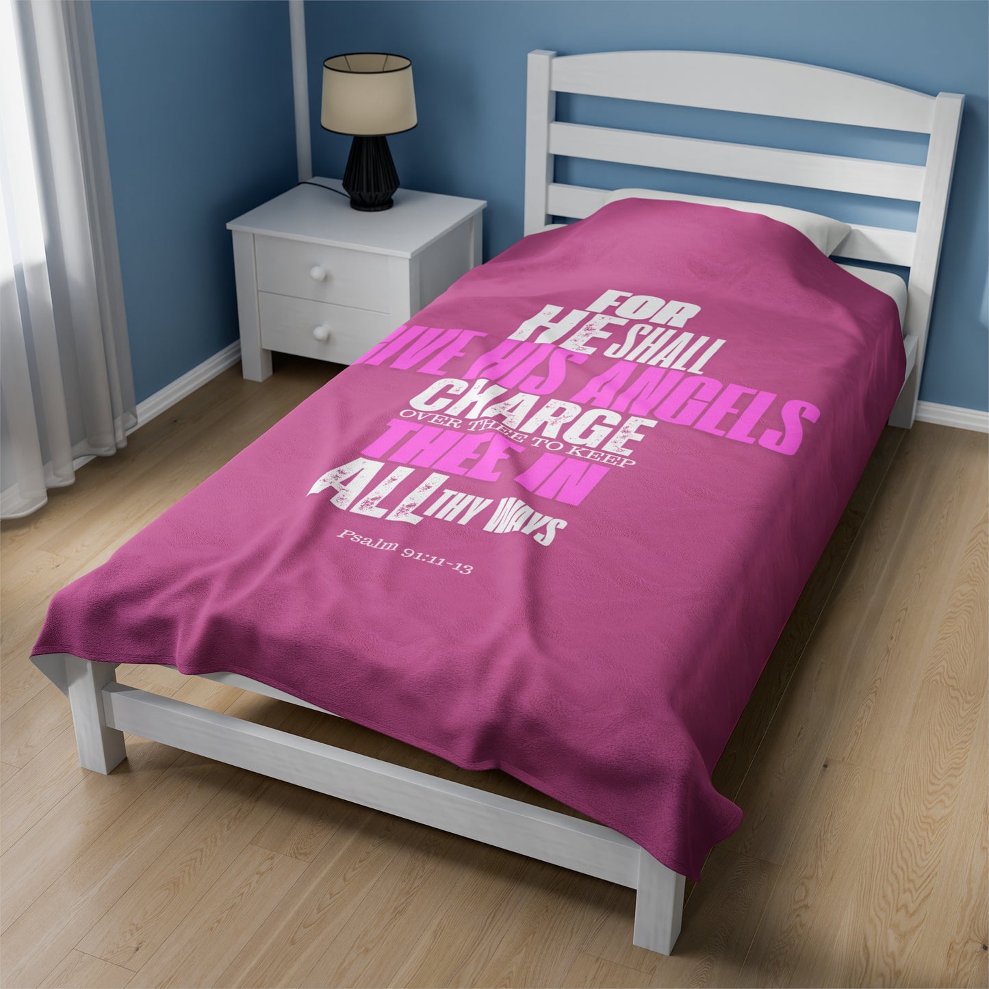 Velveteen Plush Blanket (Pink) He Shall Give His Angels