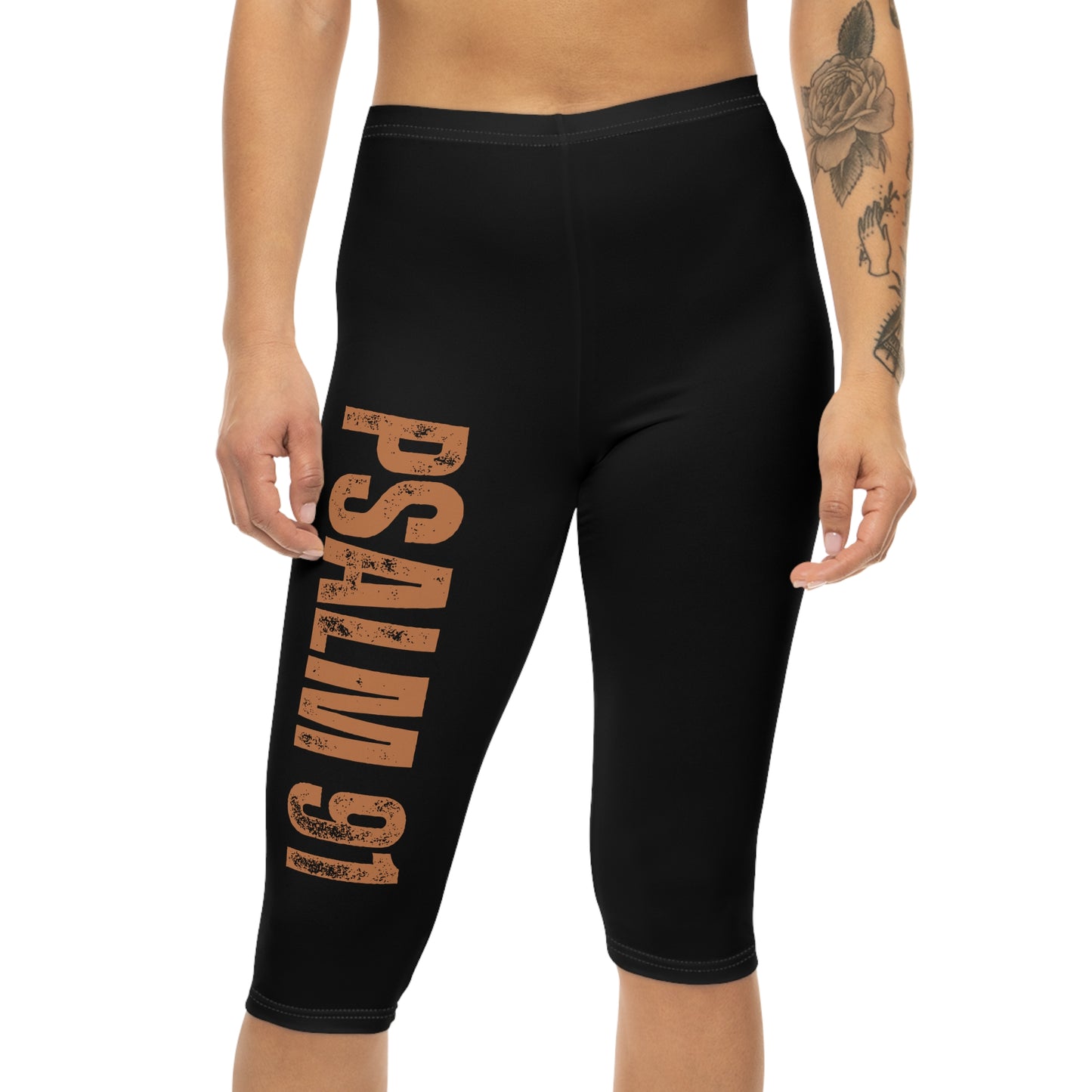 Women’s Capri Leggings with Psalm 91 Design - Comfortable & Stylish Activewear