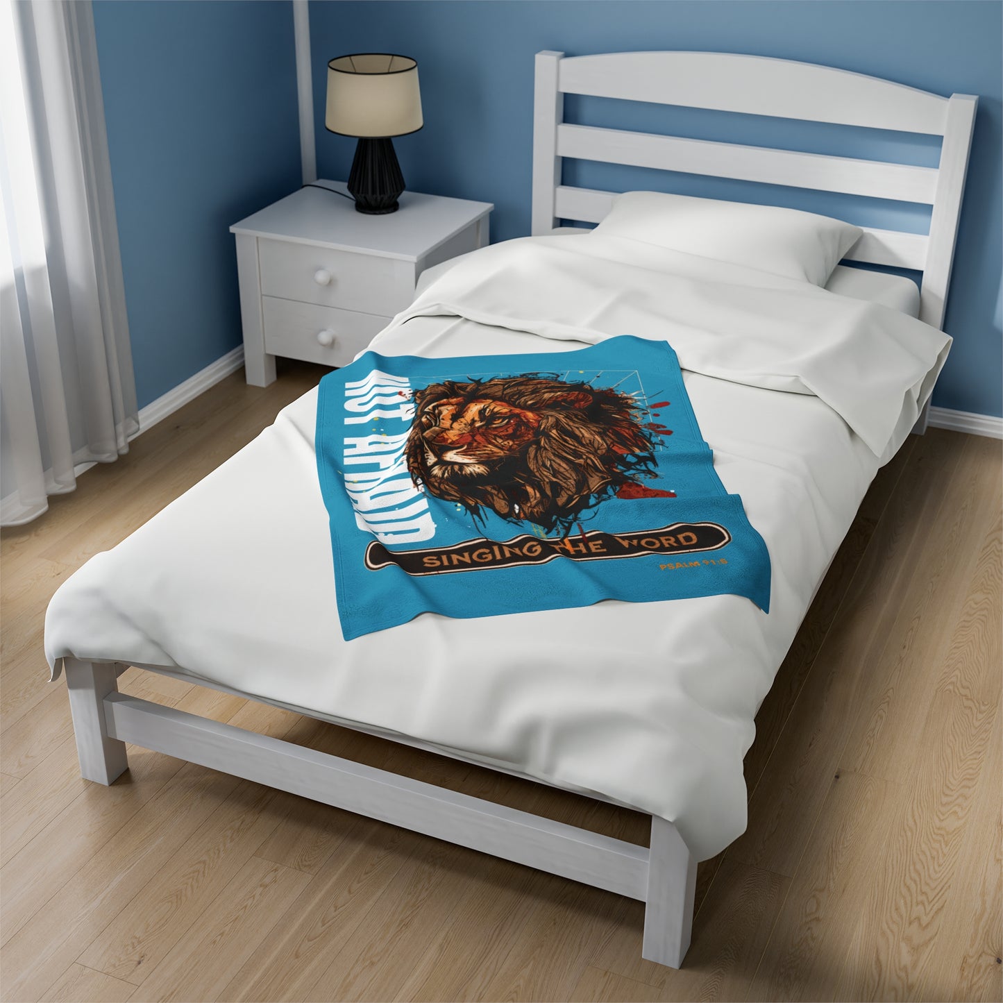 Velveteen Plush Blanket Turquoise Blue Lion