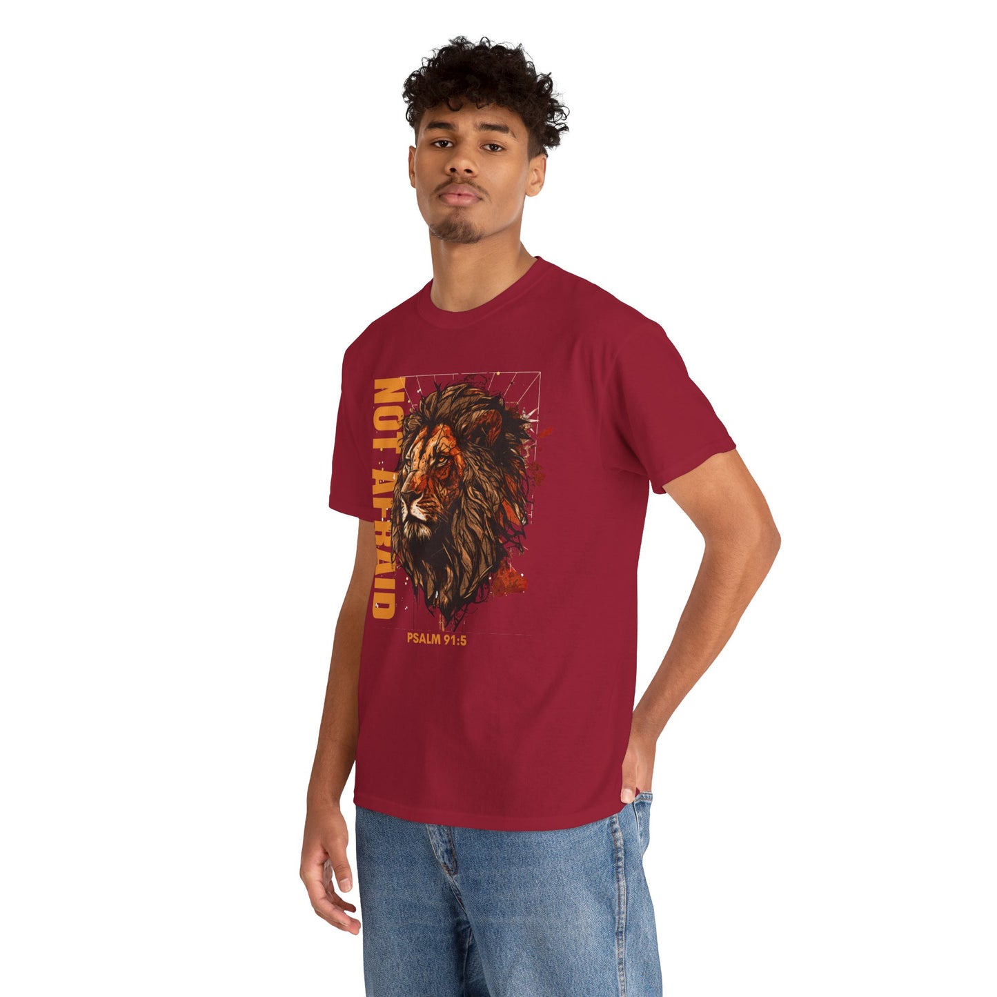 Unisex Heavy Cotton Tee NOT AFRAID Lion Psalm 91