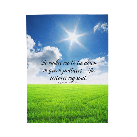 Plush Blanket - 'He makes me to lie down Psalm 23' design