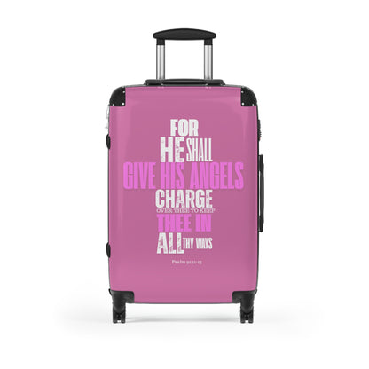 Travel Suitcase  - Pink He Shall Gives His Angels Charge Over Thee Design