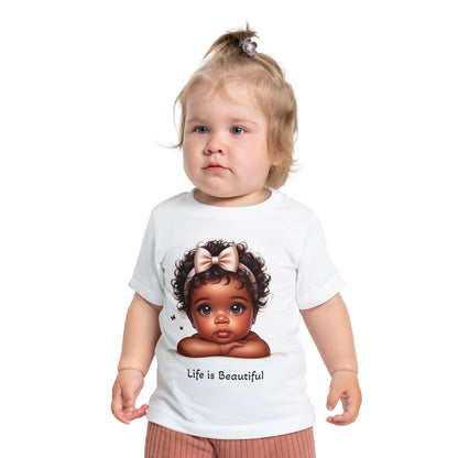 Baby T-Shirt - Brown Skin Baby Girl Life is Beautiful Psalm 139:13