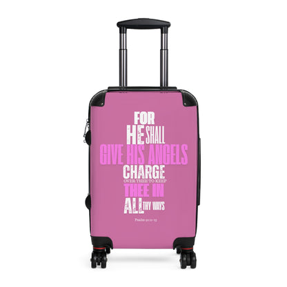 Travel Suitcase  - Pink He Shall Gives His Angels Charge Over Thee Design