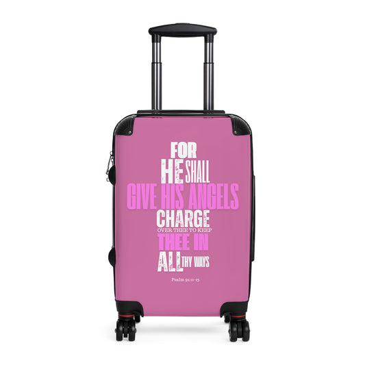 Travel Suitcase  - Pink He Shall Gives His Angels Charge Over Thee Design