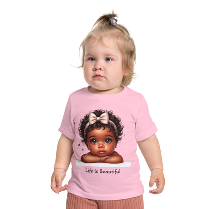 Baby T-Shirt - Brown Skin Baby Girl Life is Beautiful Psalm 139:13